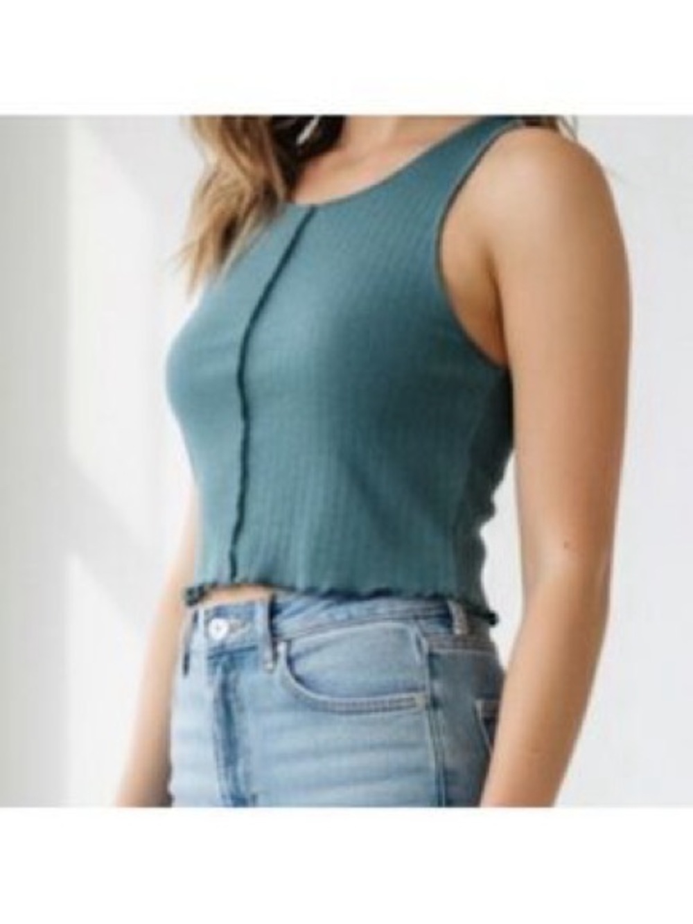 GUC American Eagle green split-texture cropped tank top